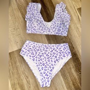 purple cheetah print two piece swimsuit